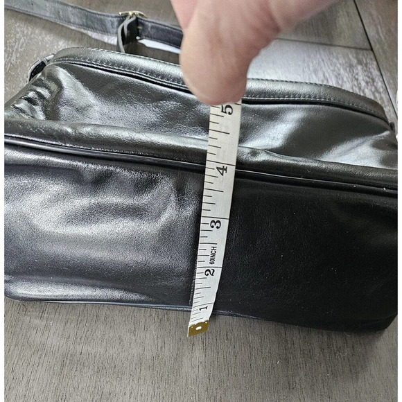 Aigner Crossbody Purse Shoulder Bag Handbag Smooth Black Leather Minimalist Vtg - Picture 5 of 12